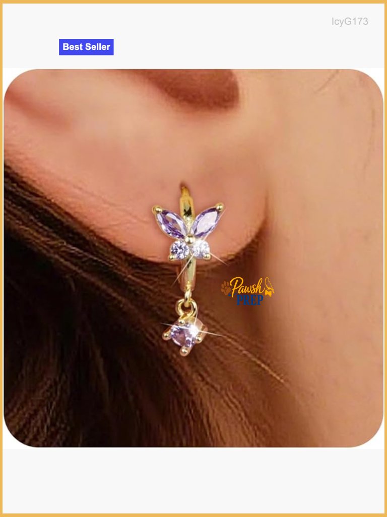 Sterling Silver Huggie Hoop Earrings With Dangle Charm, Cubic Zirconia